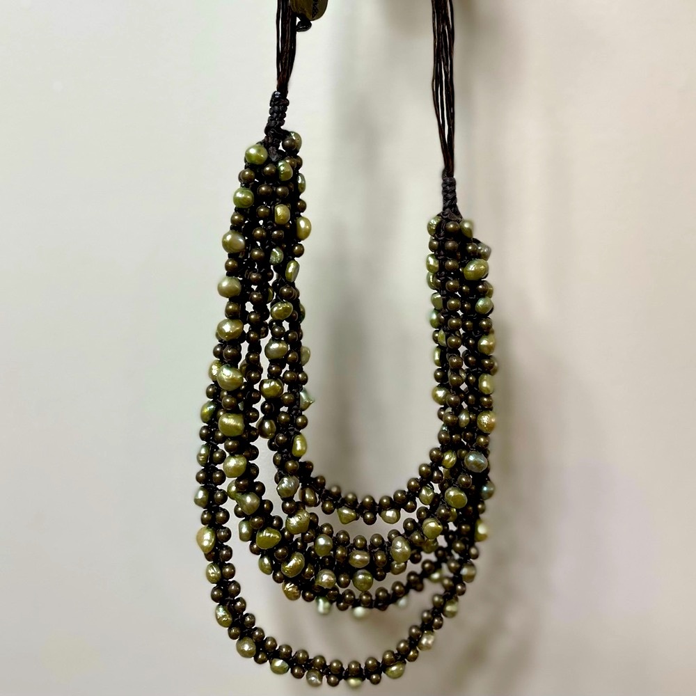 Layered, iridescent, bronze pearl, necklace